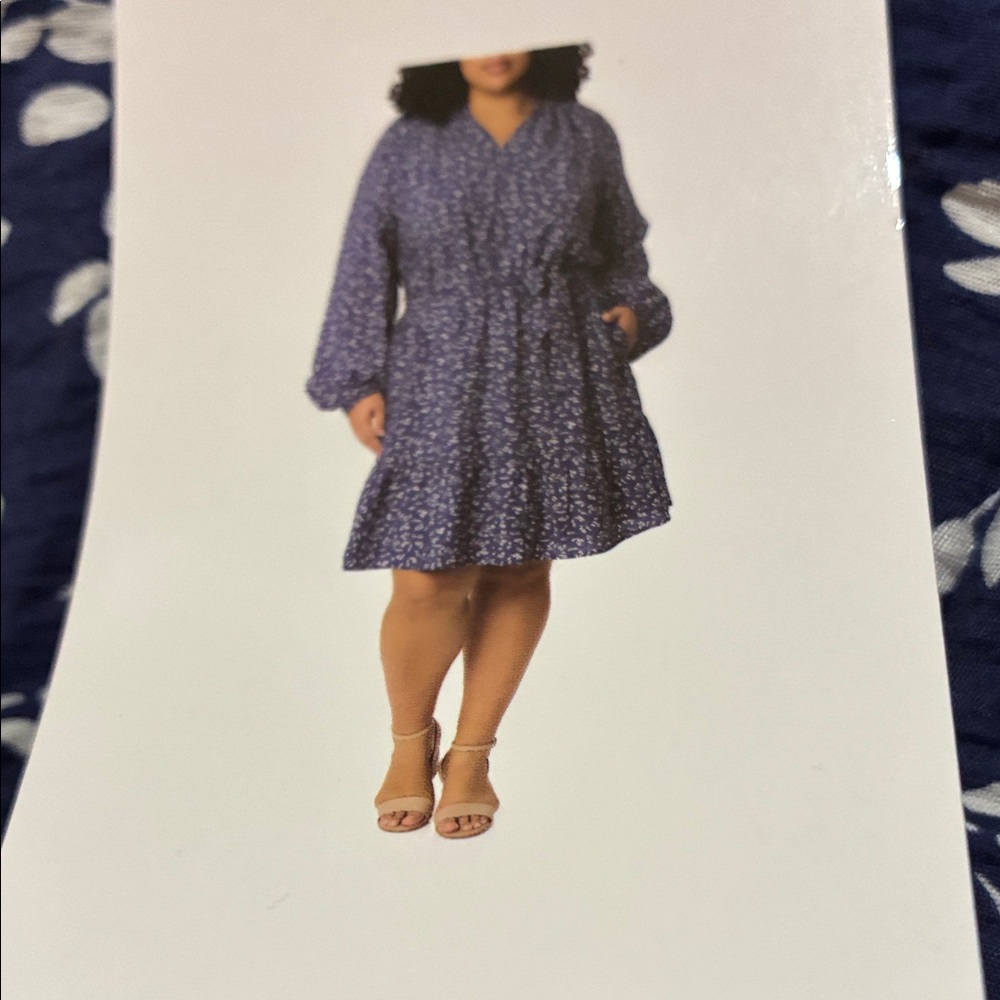 Draper James Navy Floral Long Sleeve tie waist Dress